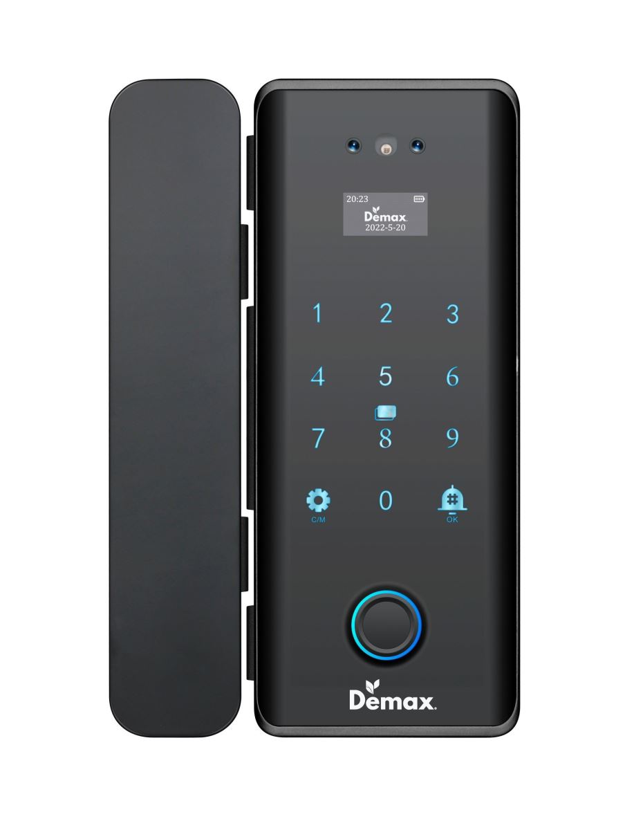 Khóa vân tay cửa kính Demax SL900G Đen Nano App Wifi, Face ID 3D của Đức