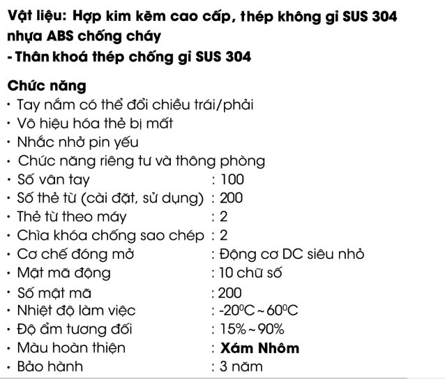 thông tin Khóa cửa nhôm vân tay Demax SL108 SV