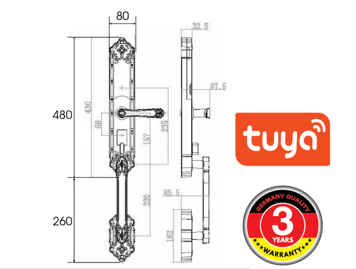 Kích thước khóa vân tay đại sảnh Demax SL938 GB